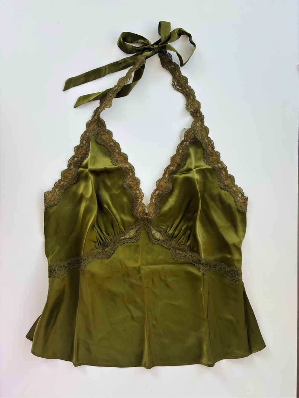 Reformation Monica Silk Olive Green Top